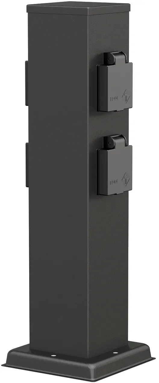 ledscom.de Garten Steckdosensäule POLLY für außen, IP44, 4-fach, Edelstahl, schwarz, eckig, 40 cm