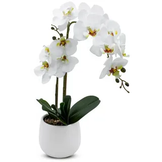 Kunstpflanze Künstliche Real-Touch Orchidee im Blumentopf Orchidee, Spetebo, naturgetreue Nachbildung weiß