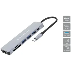 Conceptronic DONN19G 7-in-1 USB 3.2 Gen 1 Dockingstation, HDMI, USB-A 3.0 x 3, SD, TF/MicroSD, 100W USB PD