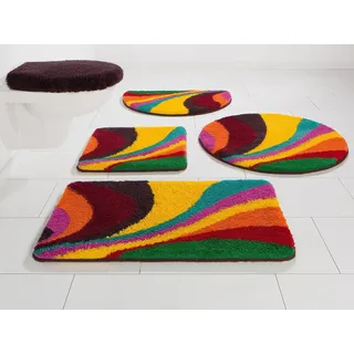 Bruno Banani Badematte Welle, Höhe 20 mm, rutschhemmend beschichtet, fußbodenheizungsgeeignet, strapazierfähig, Polyacryl, halbrund, bunt, Badteppich, Badematten auch als 3 teiliges Set & rund bunt halbrund | 50 cm x 80 cm x 20 mm