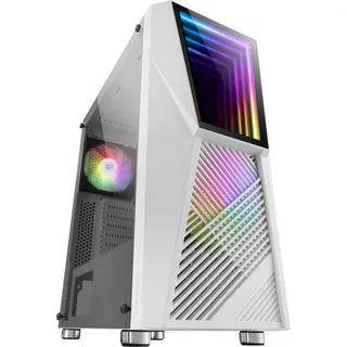 Mars Gaming MC777W, Gaming PC Gehäuse, Infinity Mirror ARGB, Gehärtetes Glas, 2X Fan Chroma ARGB, Weiß