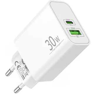 30W 2-Port USB C Ladegerät für Samsung Galaxy S25 Ultra S24 S23 S22 S21 FE 5G, A55 A54 A53 A52 A35 A25 A15 A13, Tablet Tab S8 S9, USBC USB-A QC Schnellladegerät Netzteil Adapter für 45W/25W/18W Handy