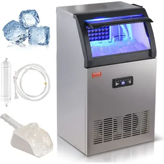 Vevor Kommerzieller Eiswürfelbereiter Eismaschine 52 kg / 24 h, Leichte Würfeleismaschine 15 kg Eisspeicherkapazität 50 Stk. Eiswürfel, Edelstahl Eiswürfelbereiter inkl. Wasserfilter & Eisschaufel