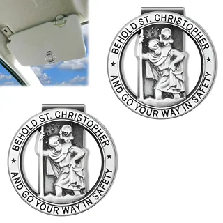 2 Stück Autoplakette christopherus,Christopher Medaille für Auto,Auto Saint Christopher Visierclip,Christopherus Auto,Heiliger Christophorus Auto,Heiliger christophorus für Autofahrer & Reisende