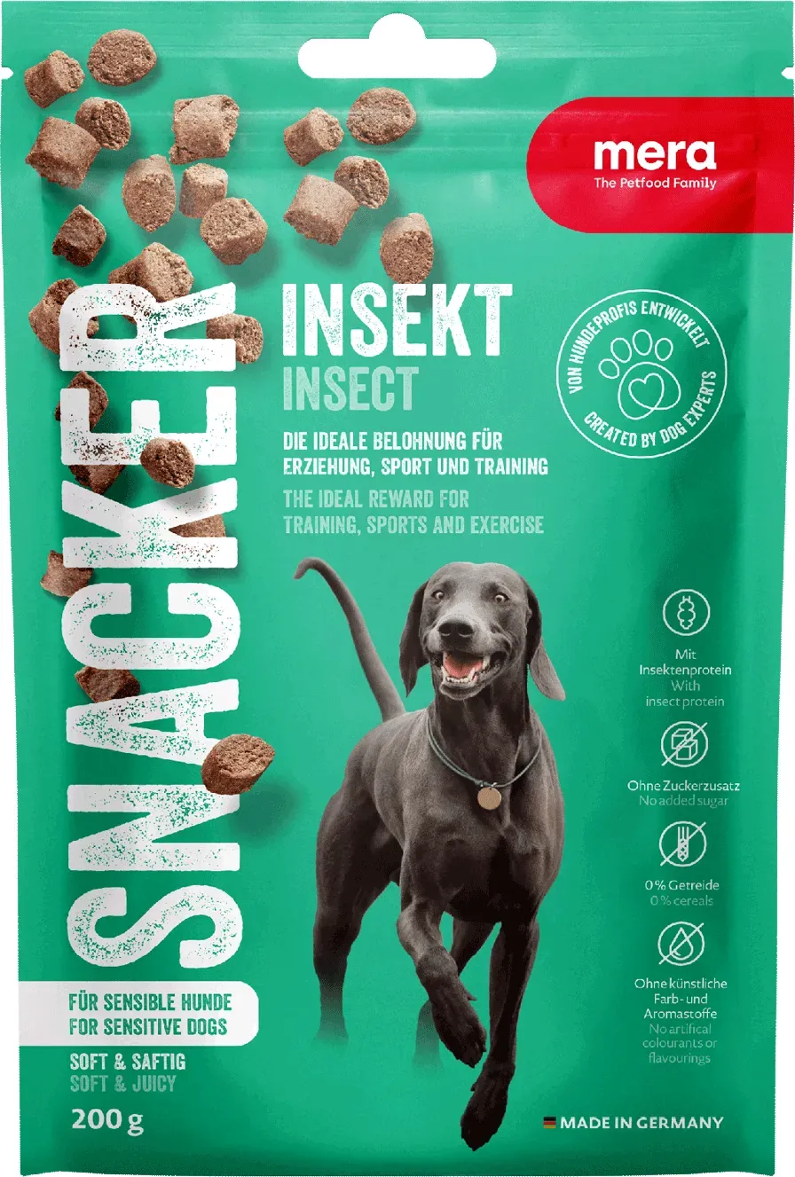 mera Snacker Insekt Leckerlie für Hunde | Unsere saftig soften Trainingssnacks | Hundesnacks | Lecker und gesund belohnen, trainieren und verwöhnen 200g