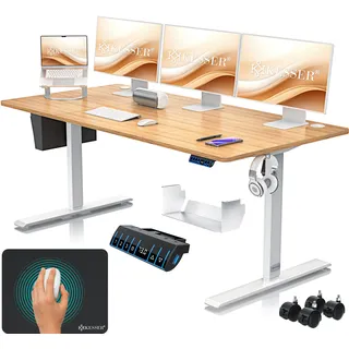 Kesser KESSER® Höhenverstellbarer Schreibtisch elektrisch Ergonomisch Steh-Sitz Schreibtisch 3-Funktions-Memory Steuerung Inkl. 360° Rollen & USB-Ladeanschluss Computertisch für Homeoffice