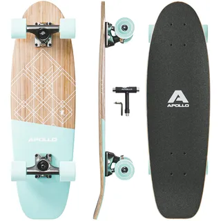 Apollo Mini-Longboard | Midi Cruiser als Komplett-Board, 70cm (30x8) | Wendiges Kick Tail Mini-Board aus Holz im Vintage Skateboard-Style | Für Erwachsene Mit High Speed ABEC 9 Kugellagern