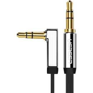 Ugreen Av119 3,5-mm-aux-miniklinkenkabel, Abgewinkelt, Flach, 2 M (schwarz)