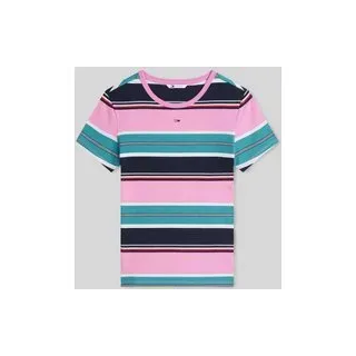 Slim Fit T-Shirt aus Baumwoll-Mix in Rippstrick, Pink, XS
