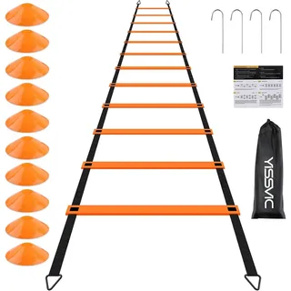 YISSVIC Fussball Trainingszubehör Kinder Koordinationsleiter Trainingsleiter Jungen mit 10 Hütchen fußball Trainingsset Equipment Zubehör mit Tragetasche für Basketball fußball 6m
