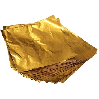 Rfeeuubft 100 Stueck Quadrat Suessigkeiten Schokolade Lolly Papier Aluminiumfolie Wrappers Gold