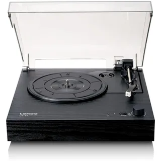 Lenco LS-15BK Plattenspieler - Bluetooth® Empfang & Übertragung, 2 integrierte Lautsprecher, AT3600L Tonabnehmer, Riemenantrieb, Auto-Stop, 33/45 U/min, AUX & RCA - Schwarz