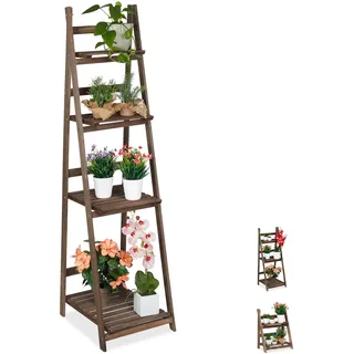 Relaxdays Blumentreppe, Holz, klappbar, Leiterregal Pflanzen, HBT: 160 x 41 x 49 cm, dunkelbraun