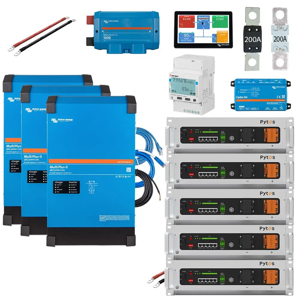 HUSATECH PowerSet 3 Phasig mit Victron MultiPlus-II 48/5000/70-50 und 25,6 kWh Pytes E-Box V5° LFP-Batterie