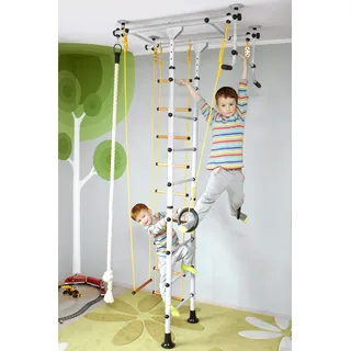 NiroSport FitTop M1 Indoor Klettergerüst für Kinder Sprossenwand für Kinderzimmer Turnwand Kletterwand, kinderleichte Montage, max. Belastung bis ca. 130 kg (Weiß)