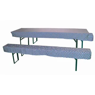 DEMA - 2x Hussen / Sitzpolster + 1x Tischdecke Set Für Bierzeltgarnitur Blau Weiß