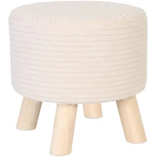 Relaxdays Hocker Cord, Holzbeine, gepolstert, H x D: 30 x 30 cm, rund, Sitzhocker, Fußhocker, Wohnzimmer, beige/Natur