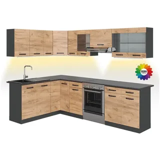 Vicco Winkelküche L-Form 267 x 167 cm Anthrazit/Goldkraft Eiche