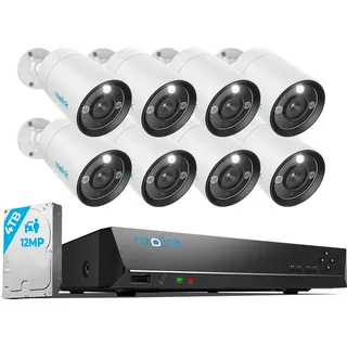 Reolink 12MP PoE Kamerasystem, 16-Kanal NVR mit 2TB HDD für 24/7 Aufzeichnung und 4X 12MP Überwachungskamera+8CH