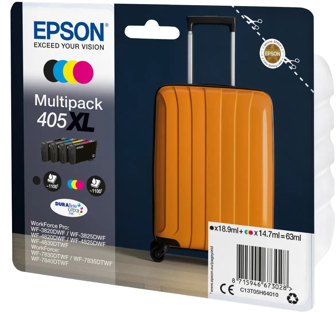 Epson 405XL Tintenpatronen 4er-Pack 4x Farben DURABrite Ultra Für Kompatibilität, siehe Artikel-Beschreibung | 4x Tintenpatronen: Schwarz, Magenta, Ge