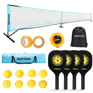 Pickleball Paddelschläger - Amicoson Pickleball Schläger Set mit 4 Paddeln, Indoor & Outdoor Pickleball Paddel Set mit 4 Holz Ergonomisch Kissen Griff, 8 Pickleball Bälle & 1 Tragetasche