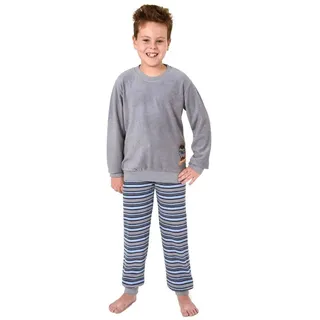 great boy Toller Jungen Frottee Pyjama Langarm mit Bündchen und Cooler Stickerei - 291 501 13 577, Farbe:grau, Größe:122/128 - 122