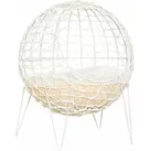 Rattan Katzenkorb Katzenhöhle Katzenhütte Katzenbett mit Kissen erhöhtes Design Haustierbett Cremeweiß Ø45 x 57H cm - Beige