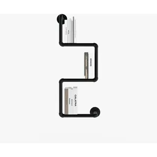 pamo Bücherregal im Industrial Look Design | Harry | Wandregal schwarz aus stabilen Rohren zur Wandmontage | Regal schmal aus Rohrsystem | Eckregal Wand