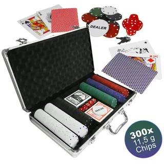EAXUS Spielesammlung Royal Flush Pokerkoffer - Profi Pokerset 300 Chips, Poker, Kartenspiel, Koffer aus Aluminium, mit Black Jack & Texas Hold'em Kartendecks silberfarben
