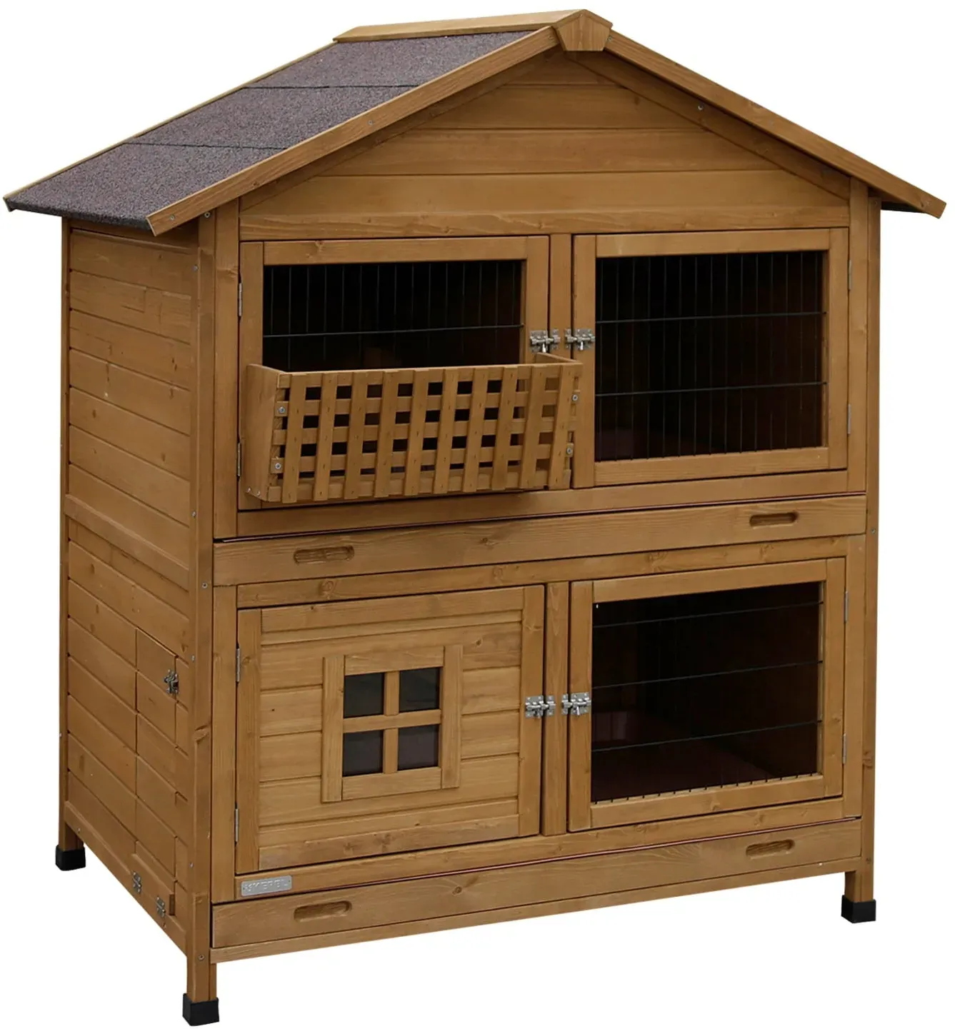 Kerbl Pet Pet Nagerstall Südtirol, Geräumiger, wetterfester Stall für Meerschweinchen, Mit herausziehbaren Kunststoffwannen und Heuraufe