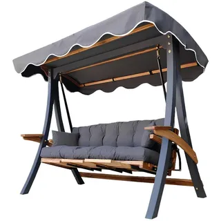JVmoebel Hollywoodschaukel Luxuriöser Holz Gartenschwingstuhl Edle Metall Schaukel Gartenschaukel, 1 tlg., Made in Europa grau