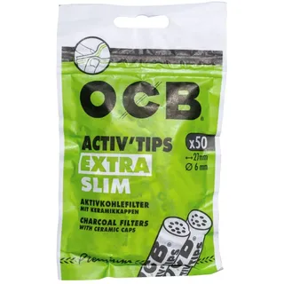 OCB 18571 ActivTips Extra Slim 6 mm-Aktivkohlefilter mit Keramikkappen-20 Beutel a 50 Stück = 1 Display, Papier