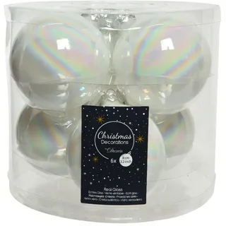 Christmas Decorations Set aus 6 weißen Glaskugeln 8cm glänzend – Elegante Weihnachtsbaumdekoration