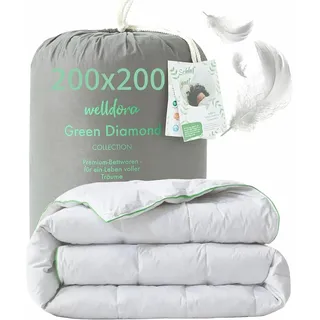 welldora Komfort Bettdecke 200x200 Sommer - 100% Extraweiche Federn & Daunen - Allergiker Decke - Dünne leichte Sommerdecke Daunendecke