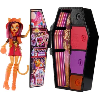 Monster High Skulltimate Secrets Toralei Stripe Puppe - Leuchtender Spind mit über 19 bunten Überraschungen,Überraschungen, abwaschbare geheimnisvolle Beschichtung, für Kinder ab 6 Jahren, HNF80