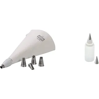 Kaiser La Forme Plus Spritzbeutel Set 7-teilig, wiederverwendbarer Spritzbeutel groß mit Tüllen, Adapter, 5 Spritztüllen & Kaiser Inspiration Spritzflasche mit 2 Edelstahl-Tüllen, Quetschflasche 75 ml