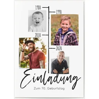 Einladungen zum 70. Geburtstag Weiß online gestalten und bestellen - Zeitreise | Wunderkarten.de