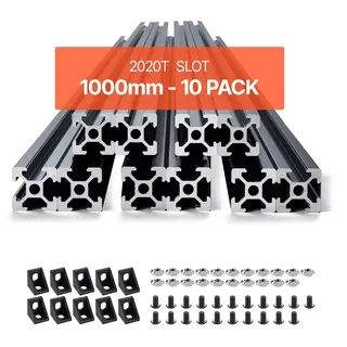 Vevor 10er Set Aluprofil, 1000 mm T-Nut 2020 Aluminium-Strangpressprofil, eloxierte Linearschiene nach europäischem Standard, Nutenprofil für 3D-Drucker, CNC-Maschine DIY, Lasergravur, Schwarz