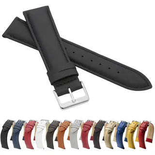 MARCHEL Glattleder LLB Lederarmband Echtleder Uhrenarmband Uhrband Uhrenbänder Rindsleder Feines Leder Uhr Band (24 mm, Schwarz)