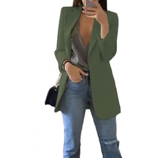 Soulolo Blazer Damen Elegant Damenjacke Longblazer Business Lang Jacke Slim Jacke Mantel Damen Cardigan Anzüge Bedruckter Anzug - XXL
