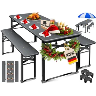 KESSER® Bierzeltgarnitur 3 teilig Gartenmöbel-Set | Klappbar 170 x 46 x 75cm | 2X Bierbänke 1x Biertisch | Festzeltgarnitur Biertisch Stehtisch Sitzgarnitur Holz 12x Bodenschoner & 6x Filz-Untersetzer