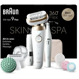 Braun Silk-épil 9 Flex SkinSpa All-in-One Set, Epilierer Damen / Haarentferner für langanhaltende Haarentfernung, Ladyshaver, Made in Germany, Facespa Gesichtshaarentferner, 9-681