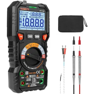 Digital Multimeter mit LED-Buchsen, KAIWEETS HT118E Strommessgerät, True RMS Auto-Range 20000 Zähler, misst Spannung,Kapazität, Temperatur, Wide...