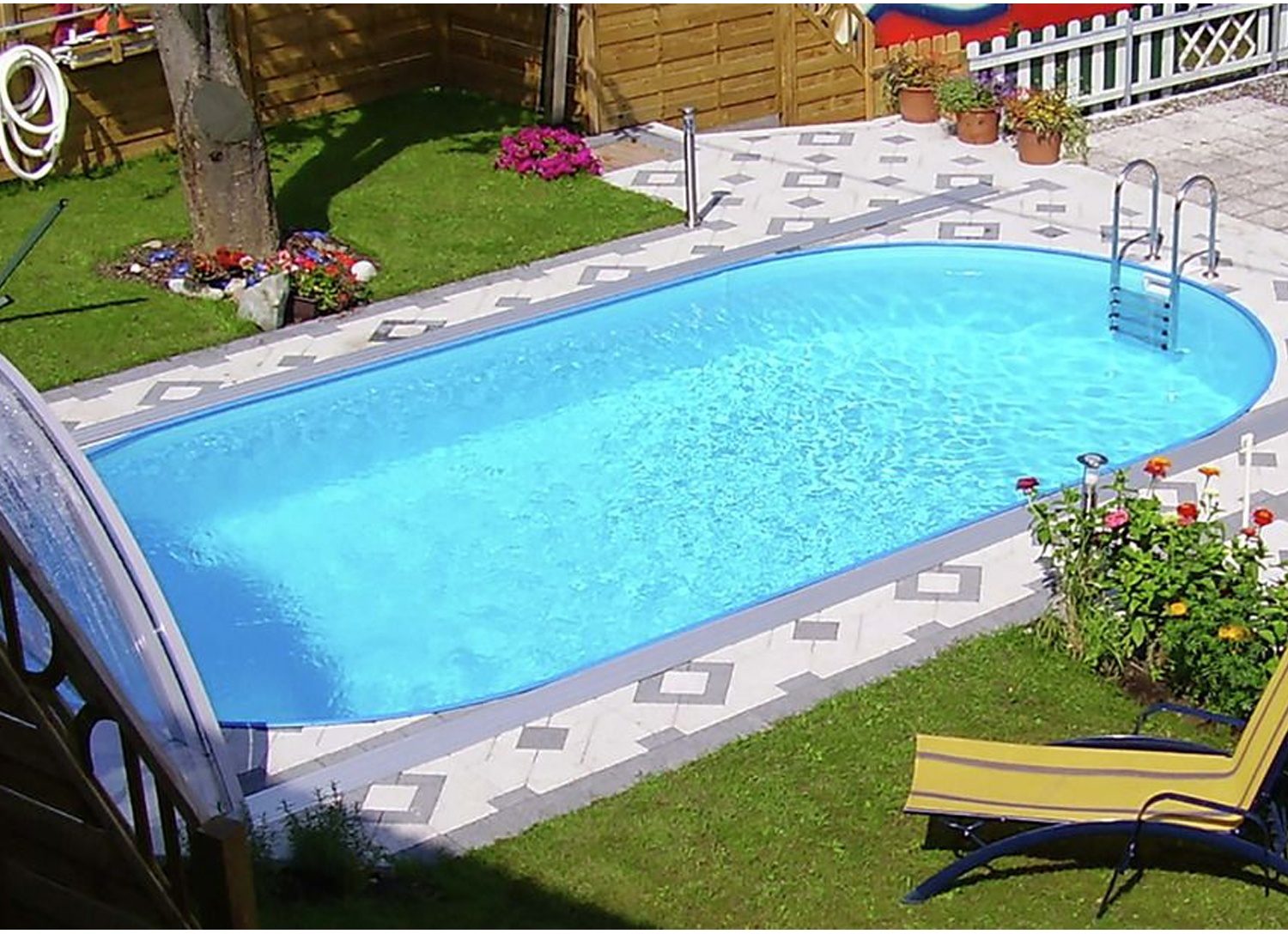 Steinbach Styriapool oval 800 x 400 x 150 cm, Pool, Einhängebiese, Stahlmantel, Handlauf, Bodenschienen