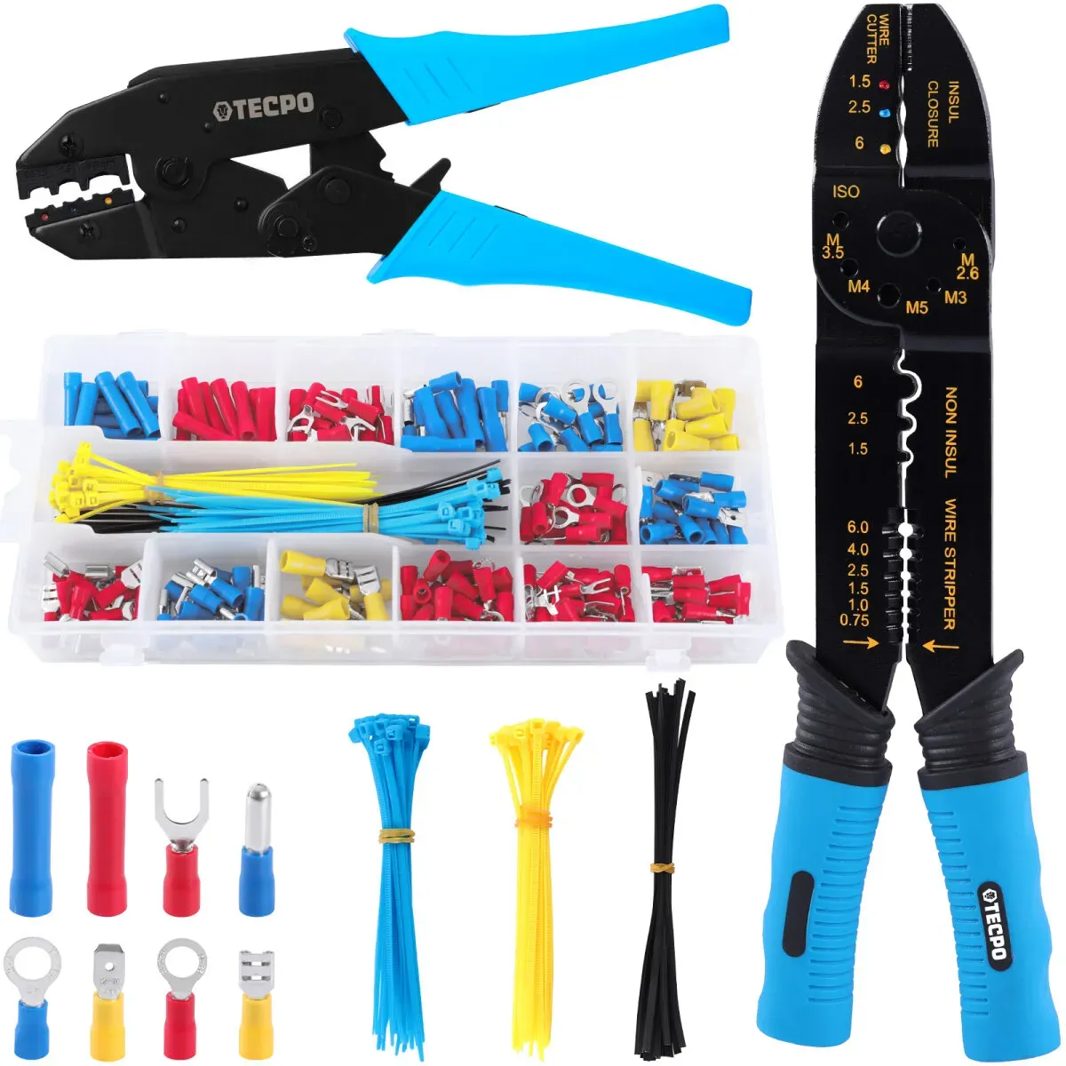 TECPO Crimpzange mit Kabelschuh-Sortiment, 225 mm, 271-teilig +...