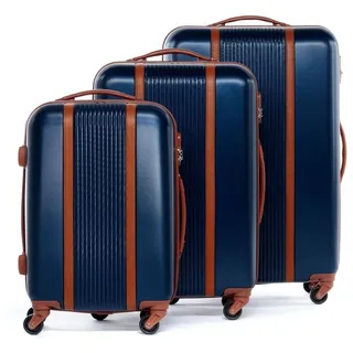 FERGÉ Kofferset 3 teilig Hartschale Milano, 4 Rollen, (3 tlg), Trolley 3er Koffer Set, Reisekoffer 4 Rollen, Premium Rollkoffer blau|braun