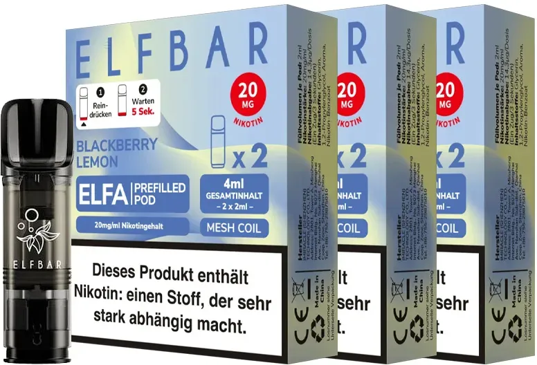 ELFBAR ELFA Prefilled Pod x 2 - Blackberry Lemon 2.0% , 3er Pack