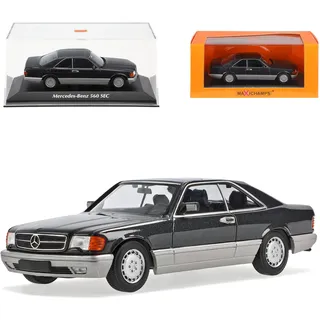 alles-meine.de GmbH Mercedes-B S-Klasse W126 Coupe Schwarz Grau Metallic 560 SEC 1979-1991 1/43 Minichamps Maxichamps Modell Auto mit individiuellem Wunschkennzeichen