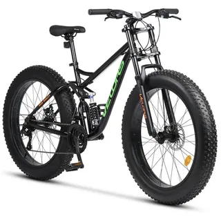 Velors Fatbike 26 Zoll Fat Tire 4.0 MTB für Herren Damen und Jungen, 21 Gang, mechanische Scheibenbremse, Fat Bike Mountainbike schwarz