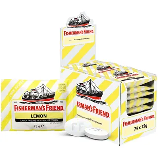Fishermans-Friend Fisherman's Friend Lemon, 24er Vorratsbox, Zitrone und Menthol Geschmack, zuckerfrei & vegan, Bonbons für frischen Atem, 24 x 25g